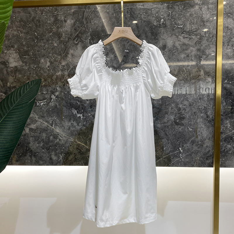 Sweet Summer European Style Dress - Elastic Square Neck, Puff Sleeves, High Waist, Slimming Fairy Aesthetic