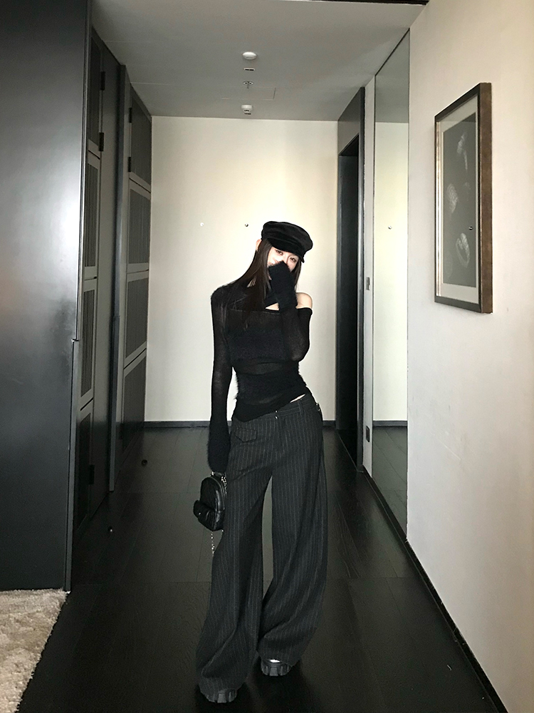 Sweetheart Off-Shoulder Sheer Spliced Knit Top for Women - Chic Layering Piece, Perfect for Casual and Y2K Style Outfits Sweetheart Off-Shoulder Sheer Spliced Knit Top for Women - Chic Layering Piece, Perfect for Casual and Y2K Style Outfits