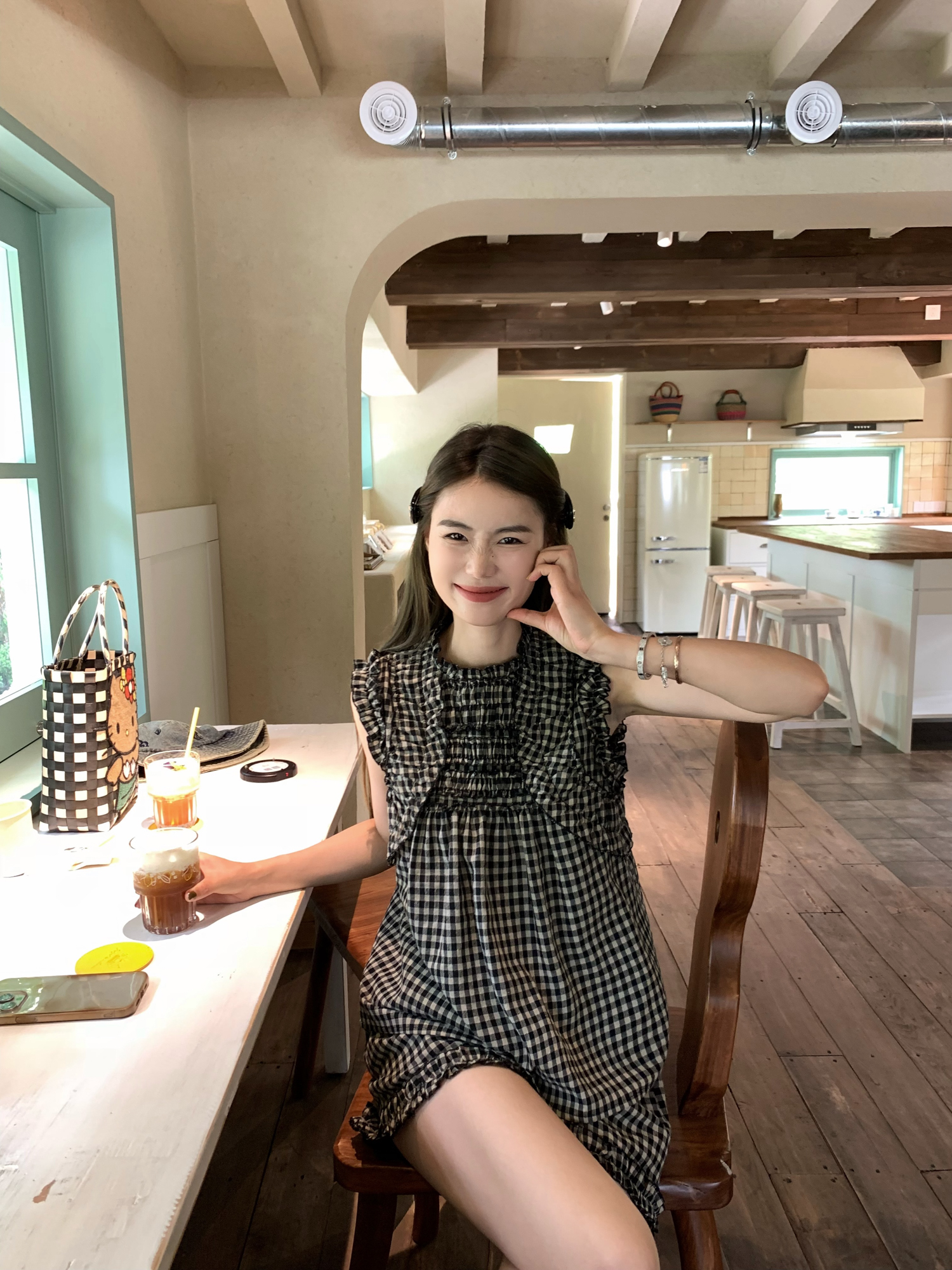 Sweetheart Rococo Sleeveless Top with Ear Edge & Plaid Shorts Set - Cute 90s Inspired Fashion Ensemble Sweetheart Rococo Sleeveless Top with Ear Edge & Plaid Shorts Set - Cute 90s Inspired Fashion Ensemble