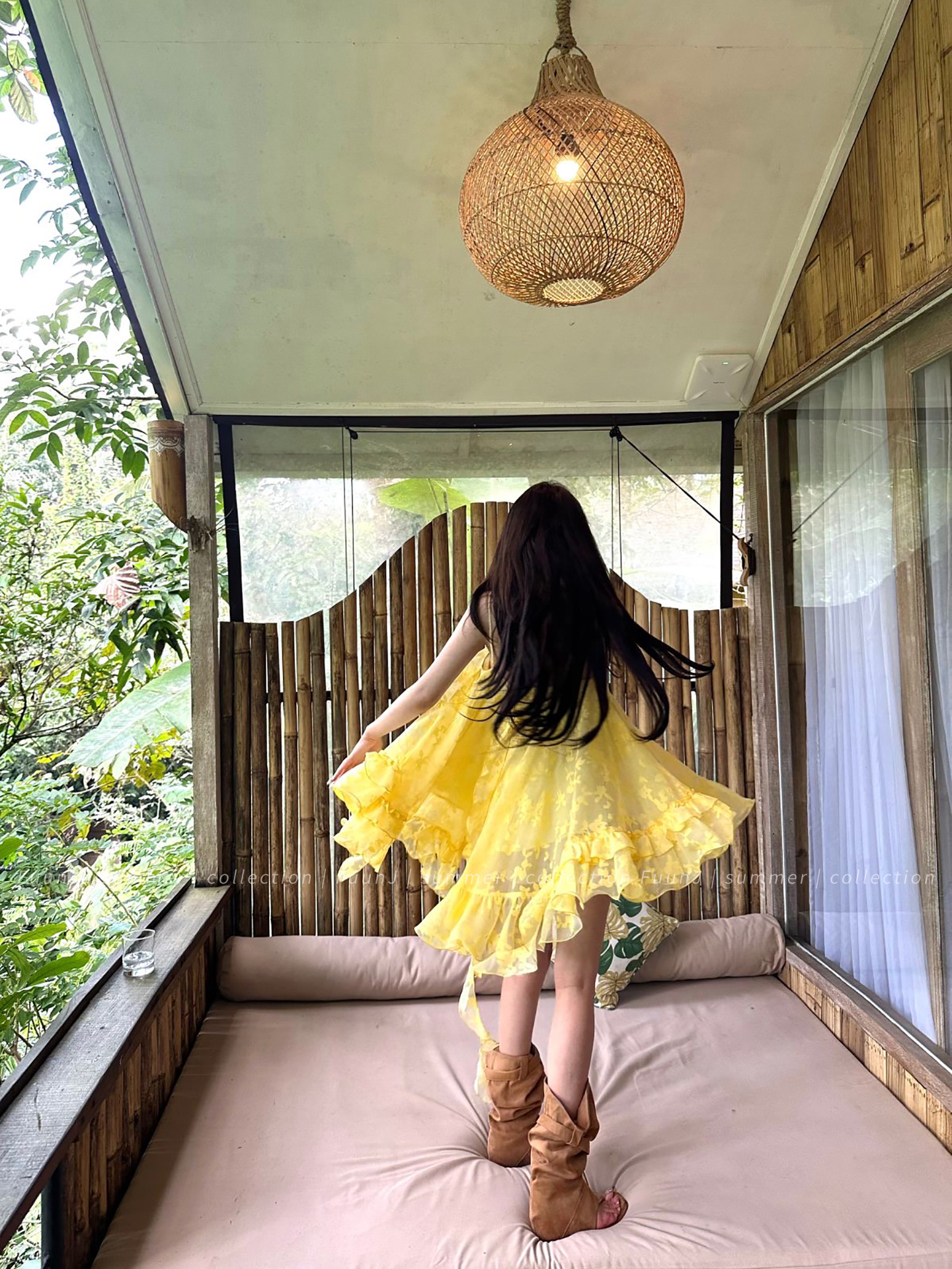 Sweetheart Yellow Jacquard Asymmetrical Shoulder Strap Dress with Ruffle A-Line Short Skirt for Women - Y2K Fashion Style Sweetheart Yellow Jacquard Asymmetrical Shoulder Strap Dress with Ruffle A-Line Short Skirt for Women - Y2K Fashion Style