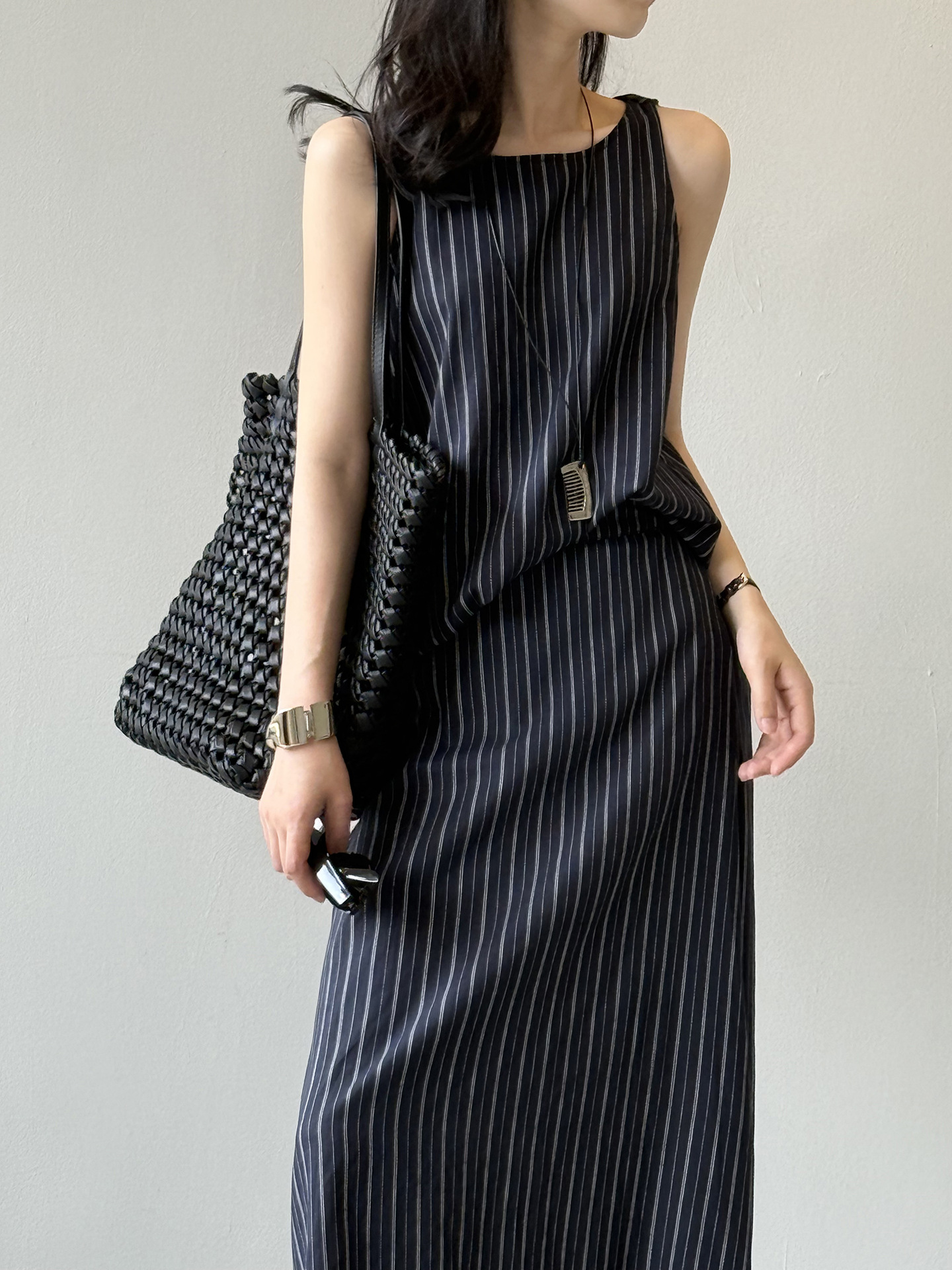 Tencel Linen Striped Vest Shirt and Skirt Two-Piece Set - High-End Summer 2025 Outfit for Effortless Style