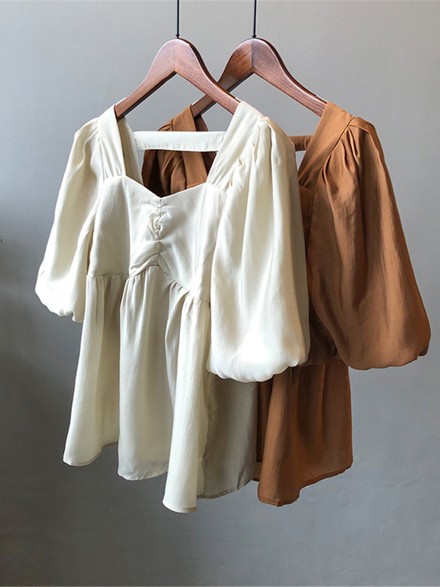 Tencel Puff Sleeve Short Sleeve Shirt for Women, Loose Doll Top in Korean Style, Summer Fashion, Small Batch Clearance