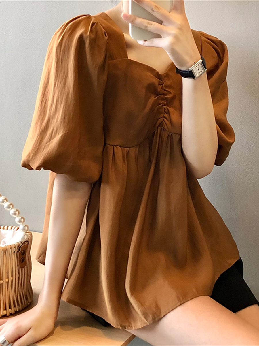 Tencel Puff Sleeve Short Sleeve Shirt for Women, Loose Doll Top in Korean Style, Summer Fashion, Small Batch Clearance Tencel Puff Sleeve Short Sleeve Shirt for Women, Loose Doll Top in Korean Style, Summer Fashion, Small Batch Clearance