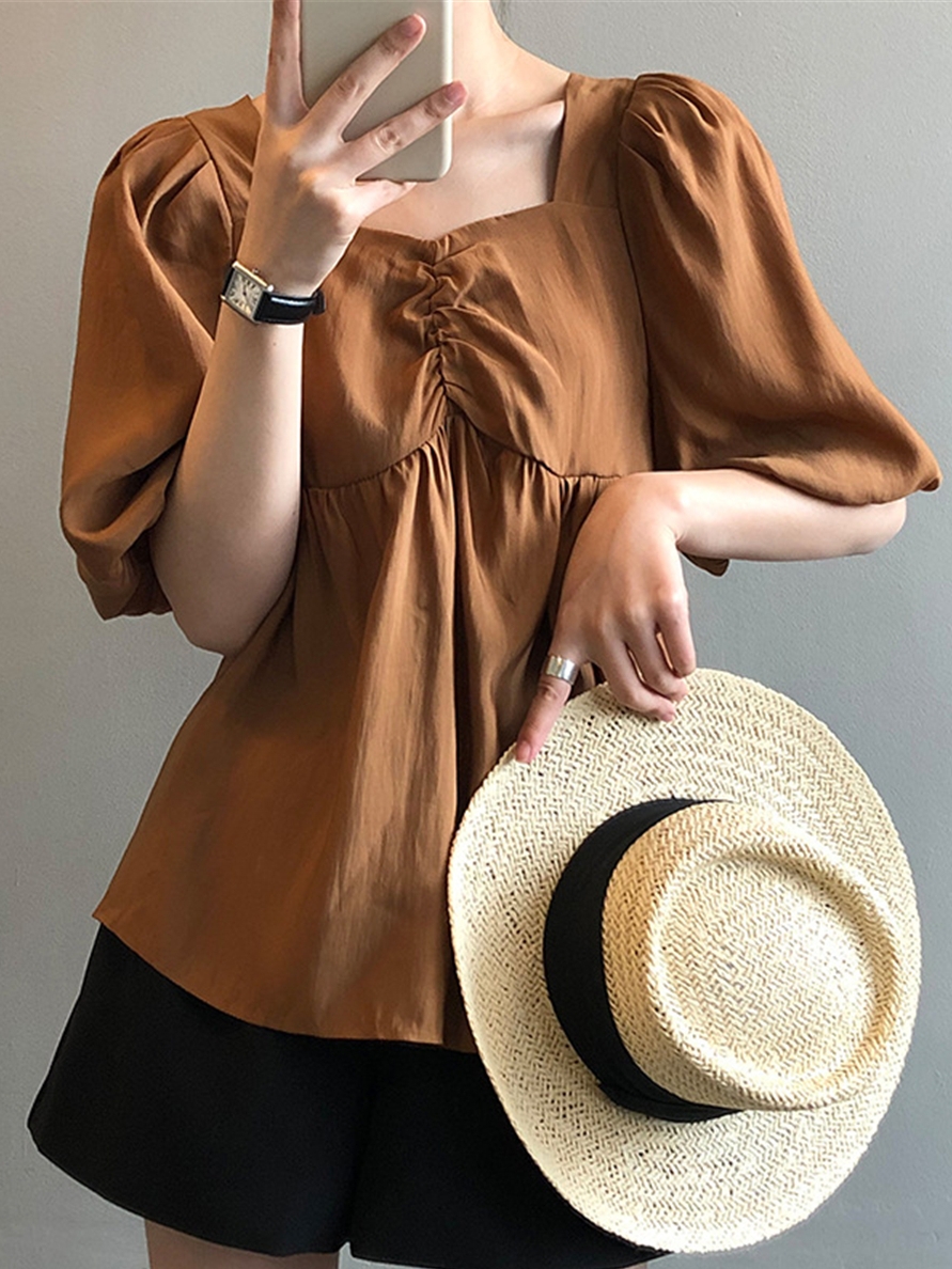 Tencel Puff Sleeve Short Sleeve Shirt for Women, Loose Doll Top in Korean Style, Summer Fashion, Small Batch Clearance Tencel Puff Sleeve Short Sleeve Shirt for Women, Loose Doll Top in Korean Style, Summer Fashion, Small Batch Clearance