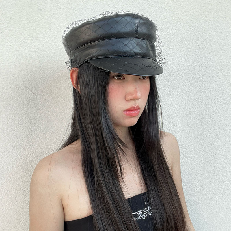 Textured Leather Octagonal Hat for Women - Elegant Soft-Brimmed Duckbill Cap for Spring & Autumn, Face-Slimming Versatile Style