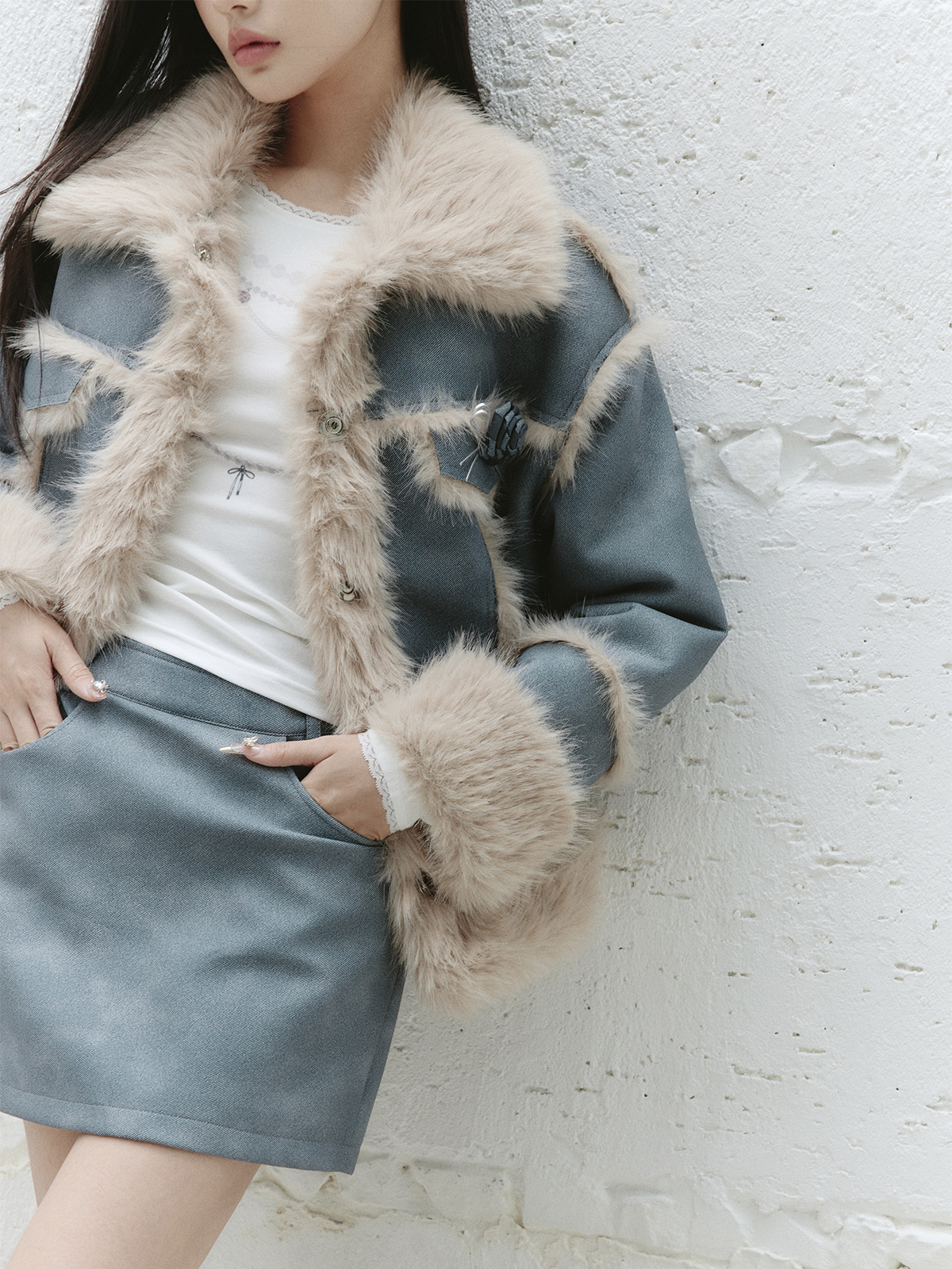 Thick Faux Denim Blue Shearling Coat - Versatile Winter Outerwear, Perfect for Y2K and 90s Style Fashion Thick Faux Denim Blue Shearling Coat - Versatile Winter Outerwear, Perfect for Y2K and 90s Style Fashion