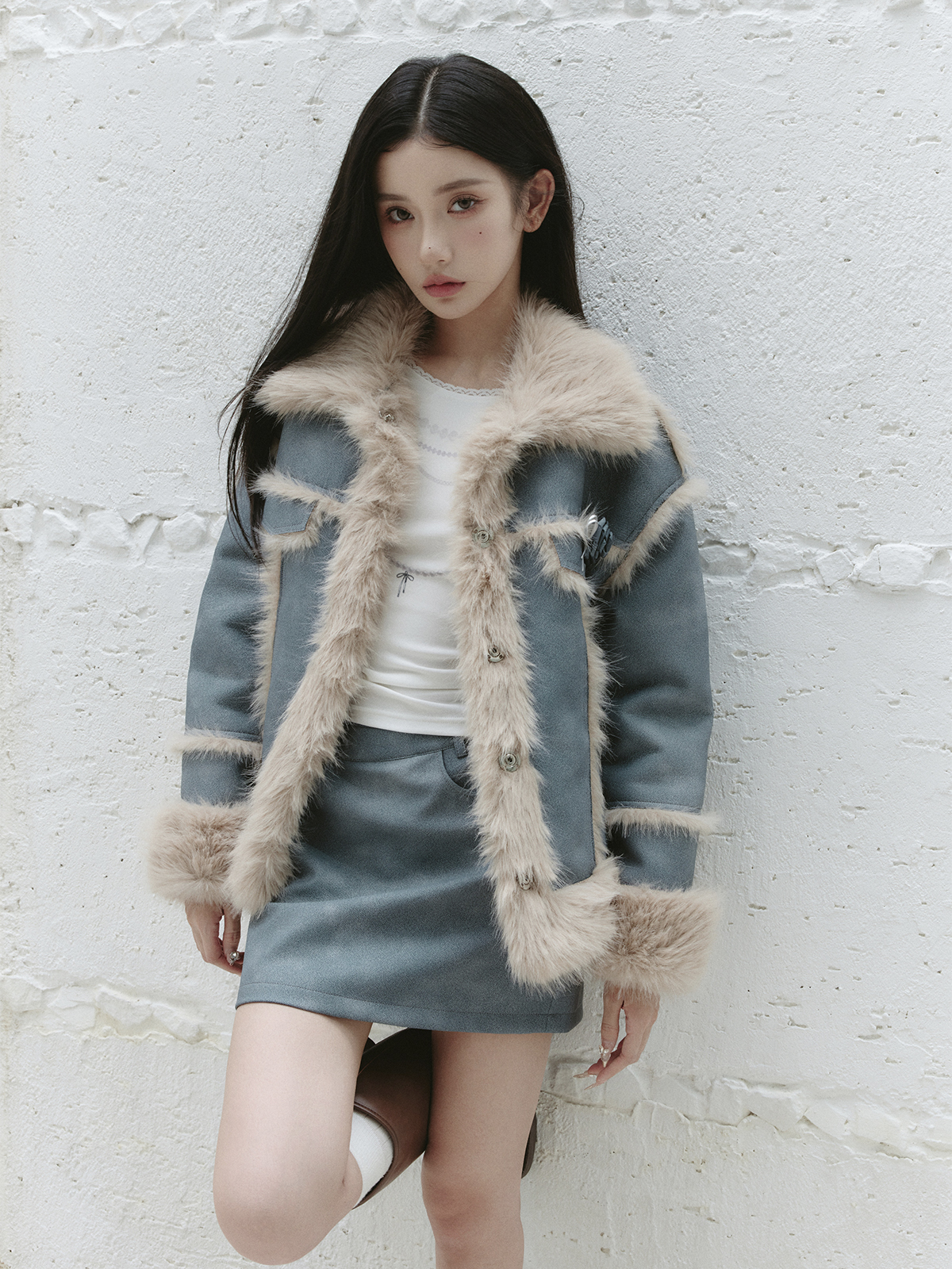 Thick Faux Denim Blue Shearling Coat - Versatile Winter Outerwear, Perfect for Y2K and 90s Style Fashion
