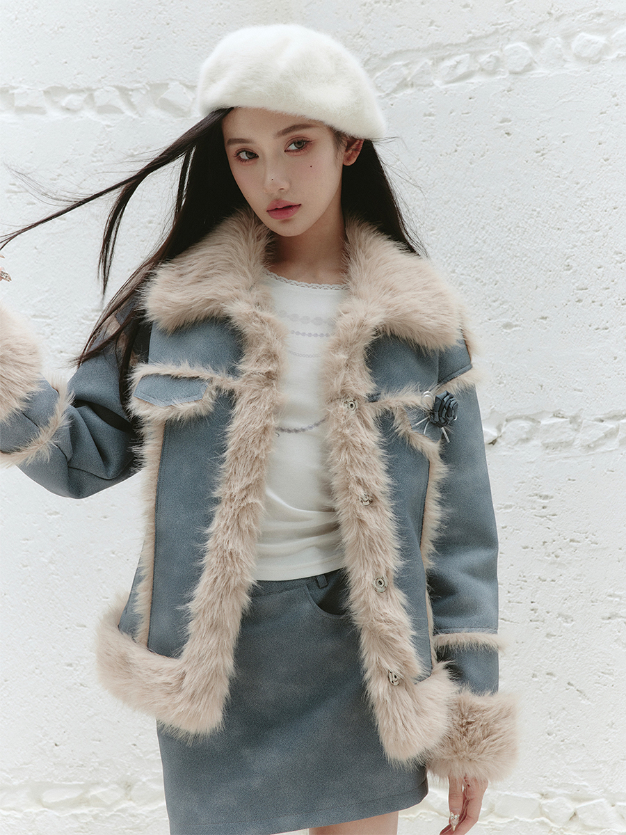 Thick Faux Denim Blue Shearling Coat - Versatile Winter Outerwear, Perfect for Y2K and 90s Style Fashion Thick Faux Denim Blue Shearling Coat - Versatile Winter Outerwear, Perfect for Y2K and 90s Style Fashion