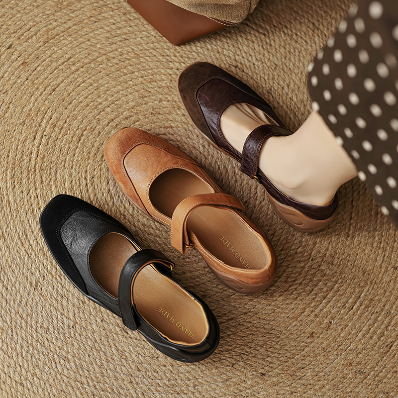 Thick-Soled Casual Velcro Mary Jane Shoes for Women - Genuine Leather Spring Autumn 2025 Flat High Heels Thick-Soled Casual Velcro Mary Jane Shoes for Women - Genuine Leather Spring Autumn 2025 Flat High Heels