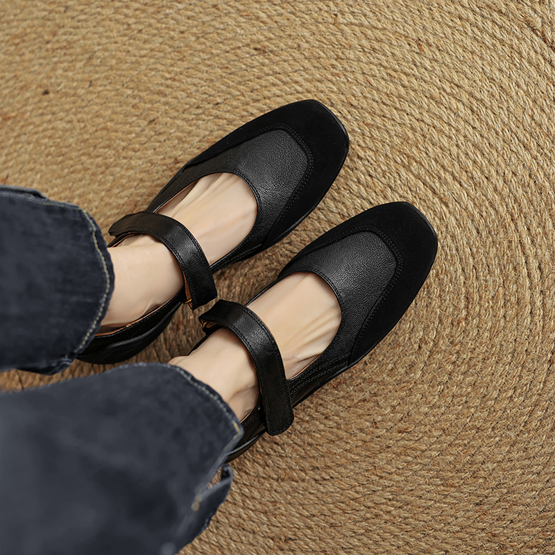 Thick-Soled Casual Velcro Mary Jane Shoes for Women - Genuine Leather Spring Autumn 2025 Flat High Heels Thick-Soled Casual Velcro Mary Jane Shoes for Women - Genuine Leather Spring Autumn 2025 Flat High Heels