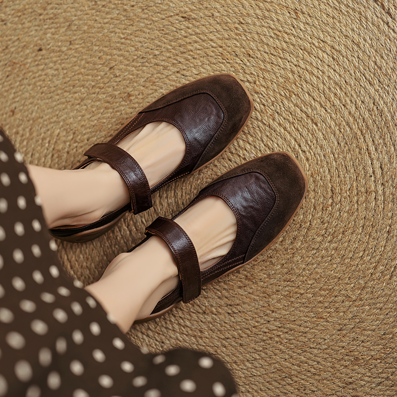 Thick-Soled Casual Velcro Mary Jane Shoes for Women - Genuine Leather Spring Autumn 2025 Flat High Heels Thick-Soled Casual Velcro Mary Jane Shoes for Women - Genuine Leather Spring Autumn 2025 Flat High Heels