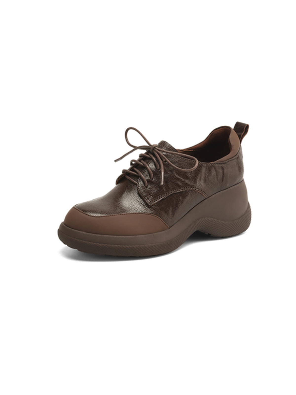 Thick-Soled Genuine Leather Lace-Up Loafers for Women - British Style Chunky Heel Height-Increasing Wedge Shoes Thick-Soled Genuine Leather Lace-Up Loafers for Women - British Style Chunky Heel Height-Increasing Wedge Shoes
