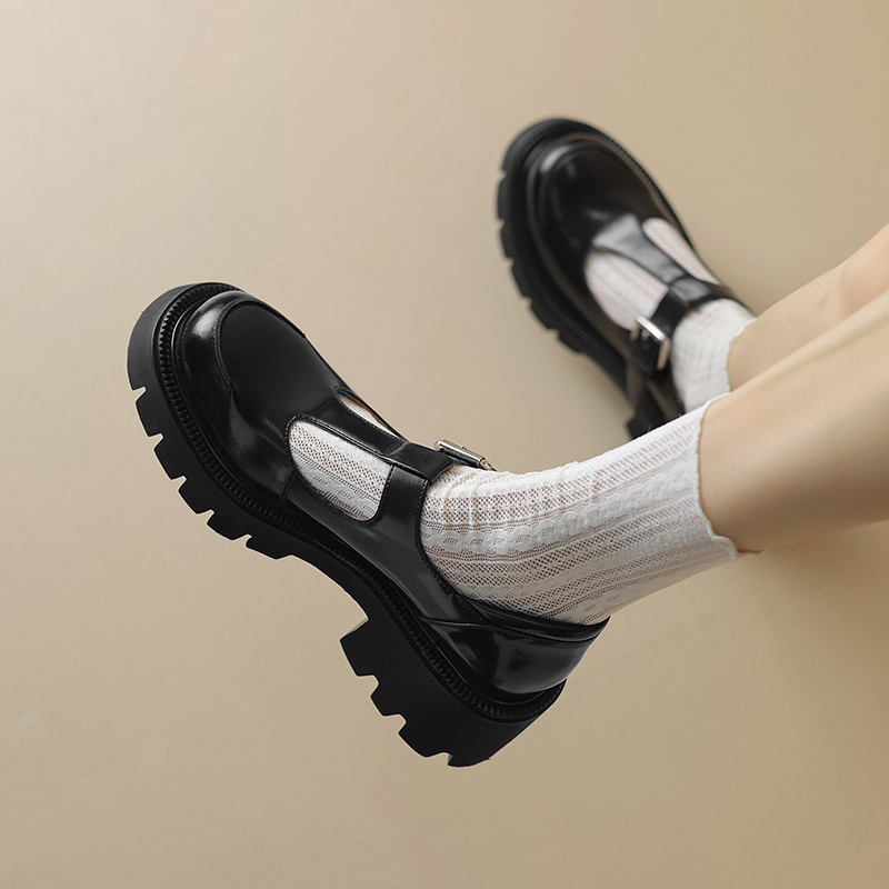 Thick-Soled Mary Jane Shoes for Women - Chunky Heel T-Strap Flats, Retro British Style, College Fashion, Versatile Leather Footwear Thick-Soled Mary Jane Shoes for Women - Chunky Heel T-Strap Flats, Retro British Style, College Fashion, Versatile Leather Footwear