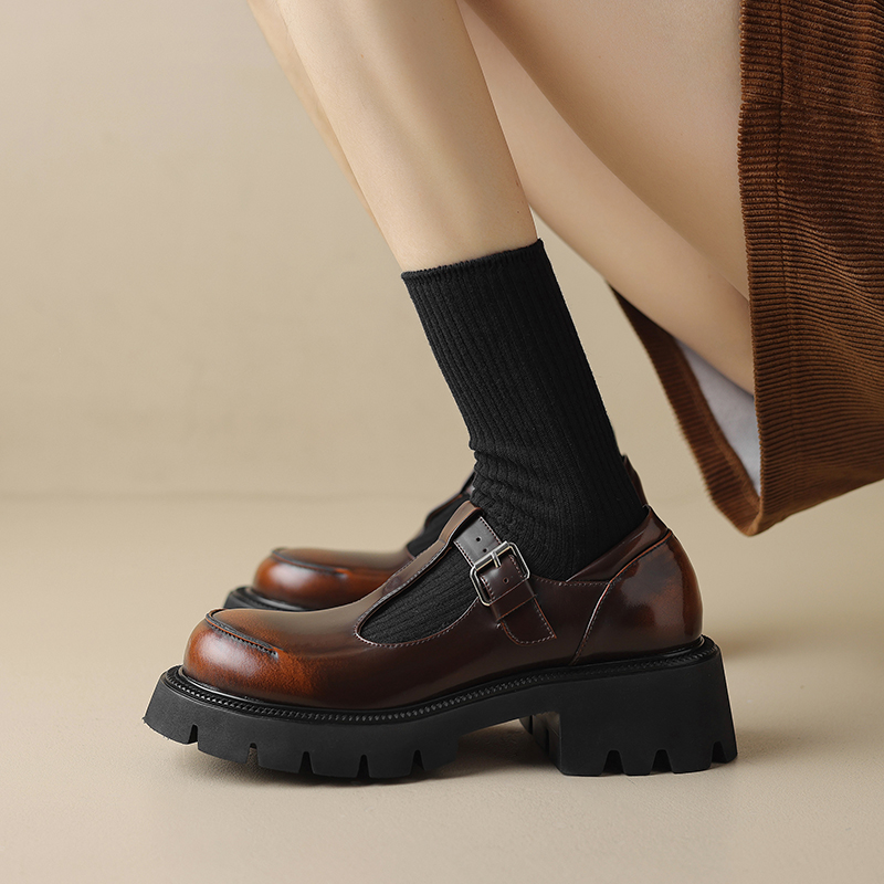 Thick-Soled Mary Jane Shoes for Women - Chunky Heel T-Strap Flats, Retro British Style, College Fashion, Versatile Leather Footwear Thick-Soled Mary Jane Shoes for Women - Chunky Heel T-Strap Flats, Retro British Style, College Fashion, Versatile Leather Footwear