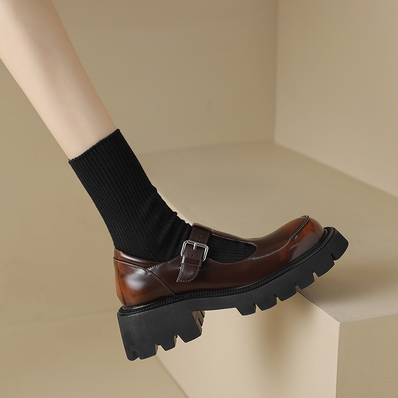 Thick-Soled Mary Jane Shoes for Women - Chunky Heel T-Strap Flats, Retro British Style, College Fashion, Versatile Leather Footwear Thick-Soled Mary Jane Shoes for Women - Chunky Heel T-Strap Flats, Retro British Style, College Fashion, Versatile Leather Footwear