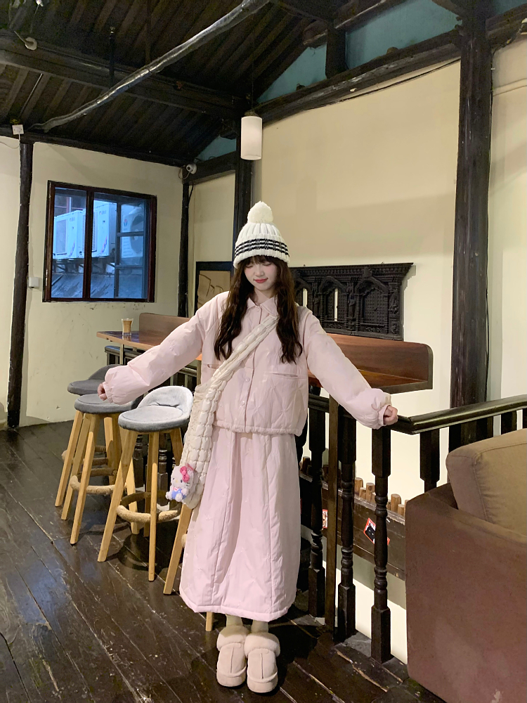 Thick Warm Slimming Blue Cotton Jacket with Shirt Collar - Stylish Winter Outfit for Women Thick Warm Slimming Blue Cotton Jacket with Shirt Collar - Stylish Winter Outfit for Women