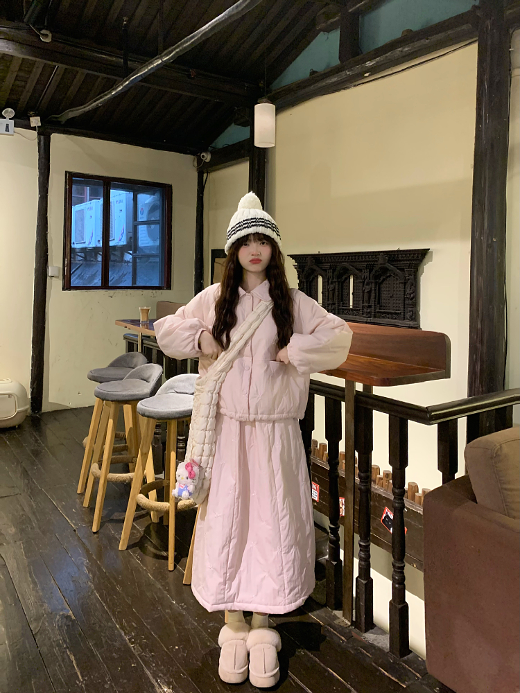 Thick Warm Slimming Blue Cotton Jacket with Shirt Collar - Stylish Winter Outfit for Women Thick Warm Slimming Blue Cotton Jacket with Shirt Collar - Stylish Winter Outfit for Women