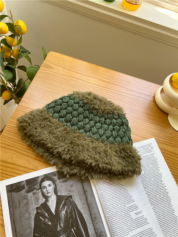 Thickened Korean Style Mixed-Color Plush Knitted Fisherman Hat - Retro Warm Wool Beret for Autumn Winter Ear Protection