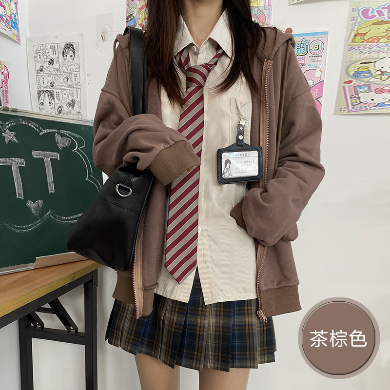 Thickened Solid Color JK Hoodie Jacket - Pudding Bear Inspired Loose Cardigan for Autumn 2025, Trendy Streetwear Style Thickened Solid Color JK Hoodie Jacket - Pudding Bear Inspired Loose Cardigan for Autumn 2025, Trendy Streetwear Style