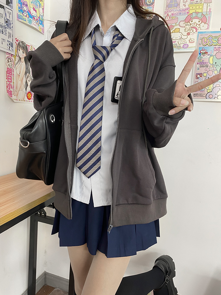 Thickened Solid Color JK Hoodie Jacket - Pudding Bear Inspired Loose Cardigan for Autumn 2025, Trendy Streetwear Style Thickened Solid Color JK Hoodie Jacket - Pudding Bear Inspired Loose Cardigan for Autumn 2025, Trendy Streetwear Style