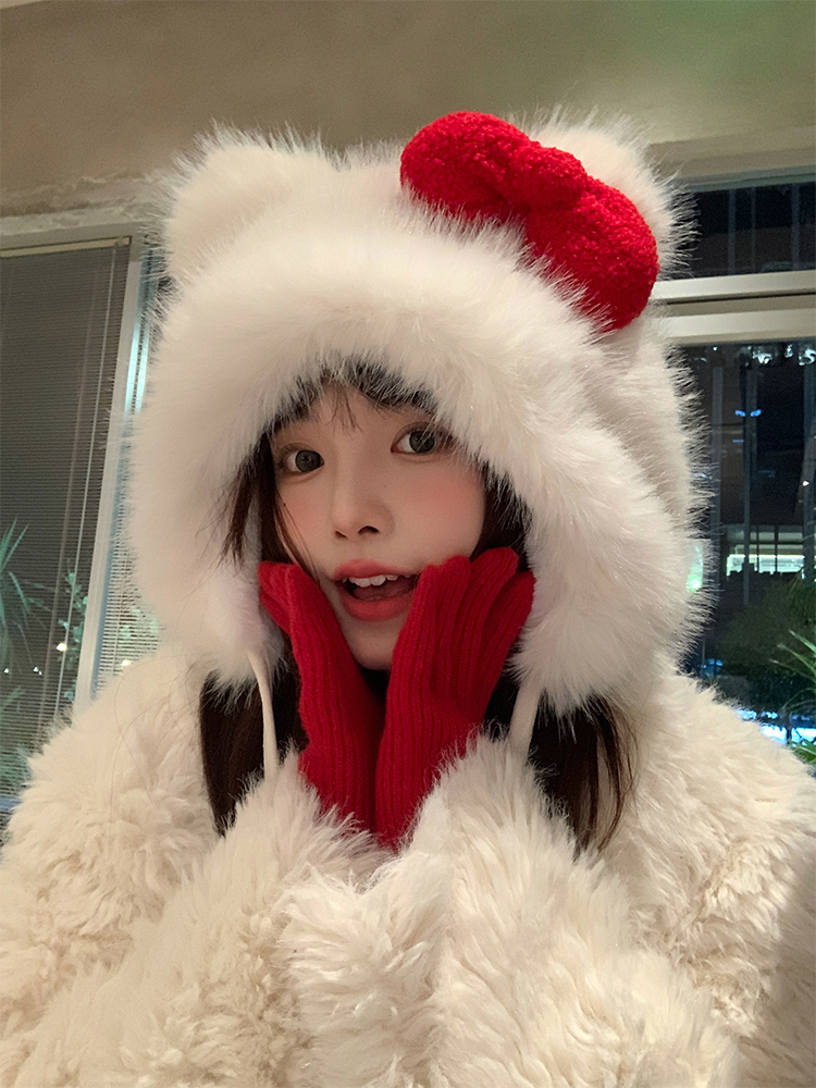 Thickened Warm Lei Feng Hat with Red Bow | Cute Plush Cap for Winter Fashion Thickened Warm Lei Feng Hat with Red Bow | Cute Plush Cap for Winter Fashion