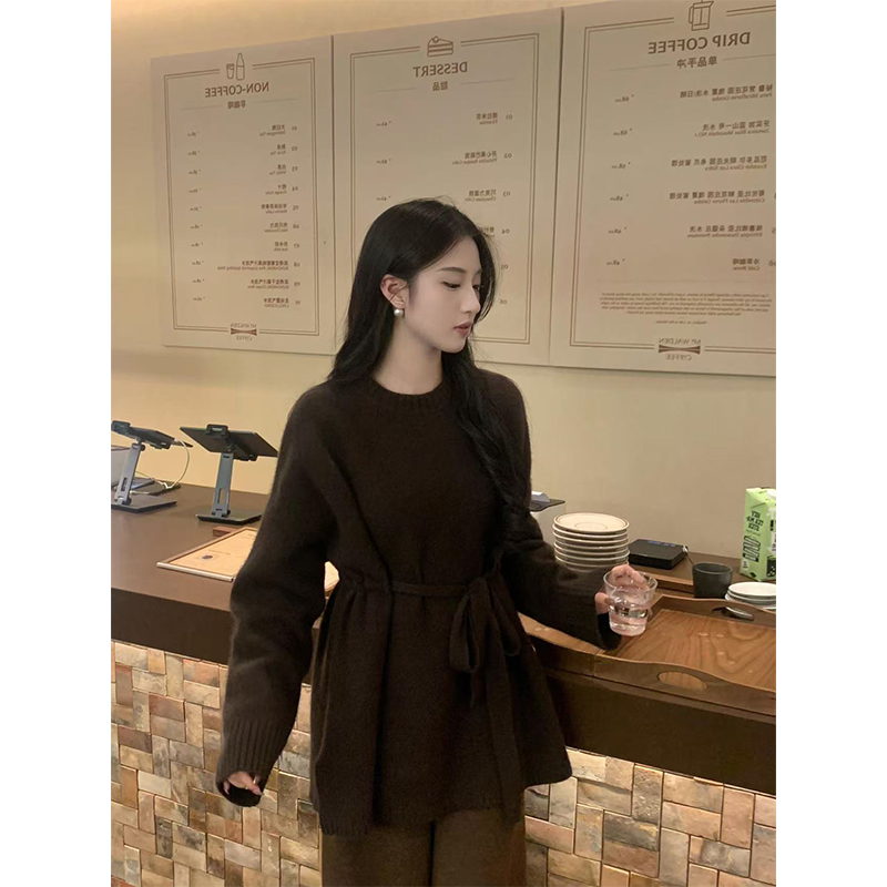 Thigh-Length Waist-Tied Sweater Dress for Women - Lazy Chic Style, High-End Design, Perfect for 90s and Y2K Fashion Lovers Thigh-Length Waist-Tied Sweater Dress for Women - Lazy Chic Style, High-End Design, Perfect for 90s and Y2K Fashion Lovers