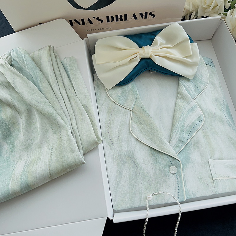 Thin Ice Silk Pajamas Set for Women - Long Sleeve & Pants, Sexy Homewear for Spring & Autumn - Lightweight Summer Sleepwear Thin Ice Silk Pajamas Set for Women - Long Sleeve & Pants, Sexy Homewear for Spring & Autumn - Lightweight Summer Sleepwear