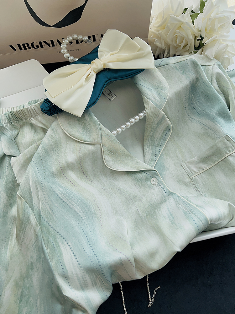 Thin Ice Silk Pajamas Set for Women - Long Sleeve & Pants, Sexy Homewear for Spring & Autumn - Lightweight Summer Sleepwear Thin Ice Silk Pajamas Set for Women - Long Sleeve & Pants, Sexy Homewear for Spring & Autumn - Lightweight Summer Sleepwear