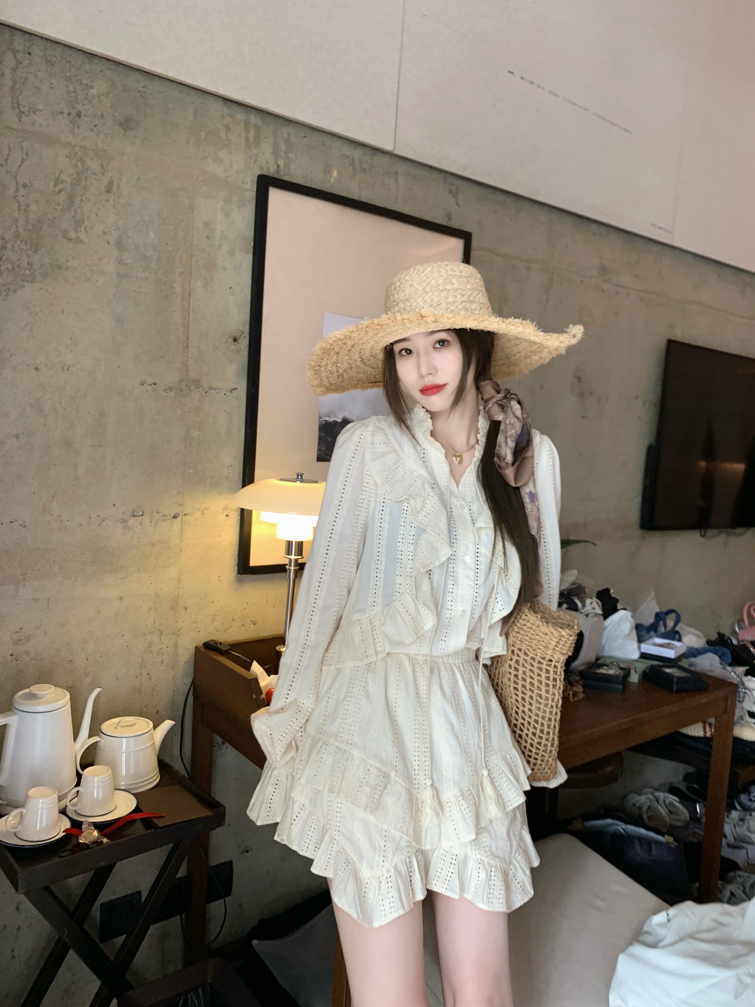 Three-Dimensional Embroidery Multi-Layer Ruffled Shirt Dress and Pants Set for Girls - Stylish 90s Inspired Fashion Three-Dimensional Embroidery Multi-Layer Ruffled Shirt Dress and Pants Set for Girls - Stylish 90s Inspired Fashion