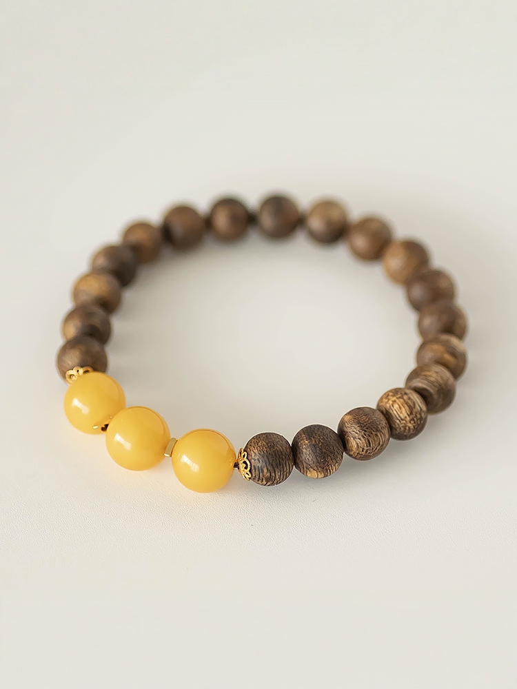 Three Yang Opening to Greatness Agarwood Bracelet for Calming Sleep and Emotional Balance - Genuine Qi Nan Amber Design Three Yang Opening to Greatness Agarwood Bracelet for Calming Sleep and Emotional Balance - Genuine Qi Nan Amber Design