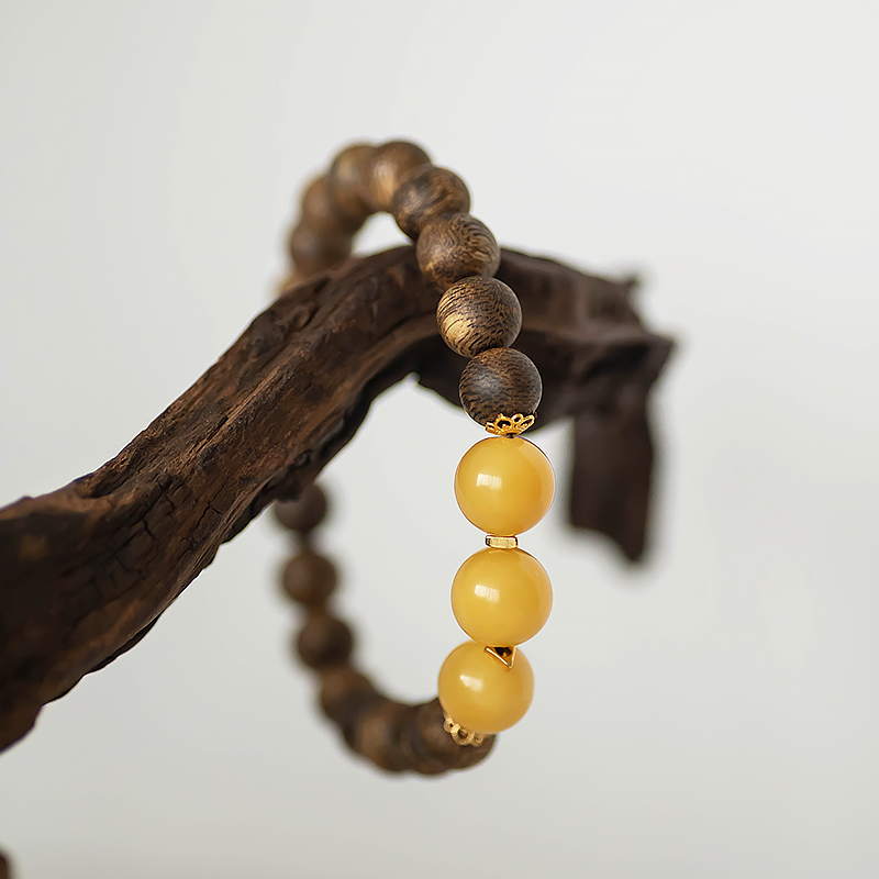 Three Yang Opening to Greatness Agarwood Bracelet for Calming Sleep and Emotional Balance - Genuine Qi Nan Amber Design