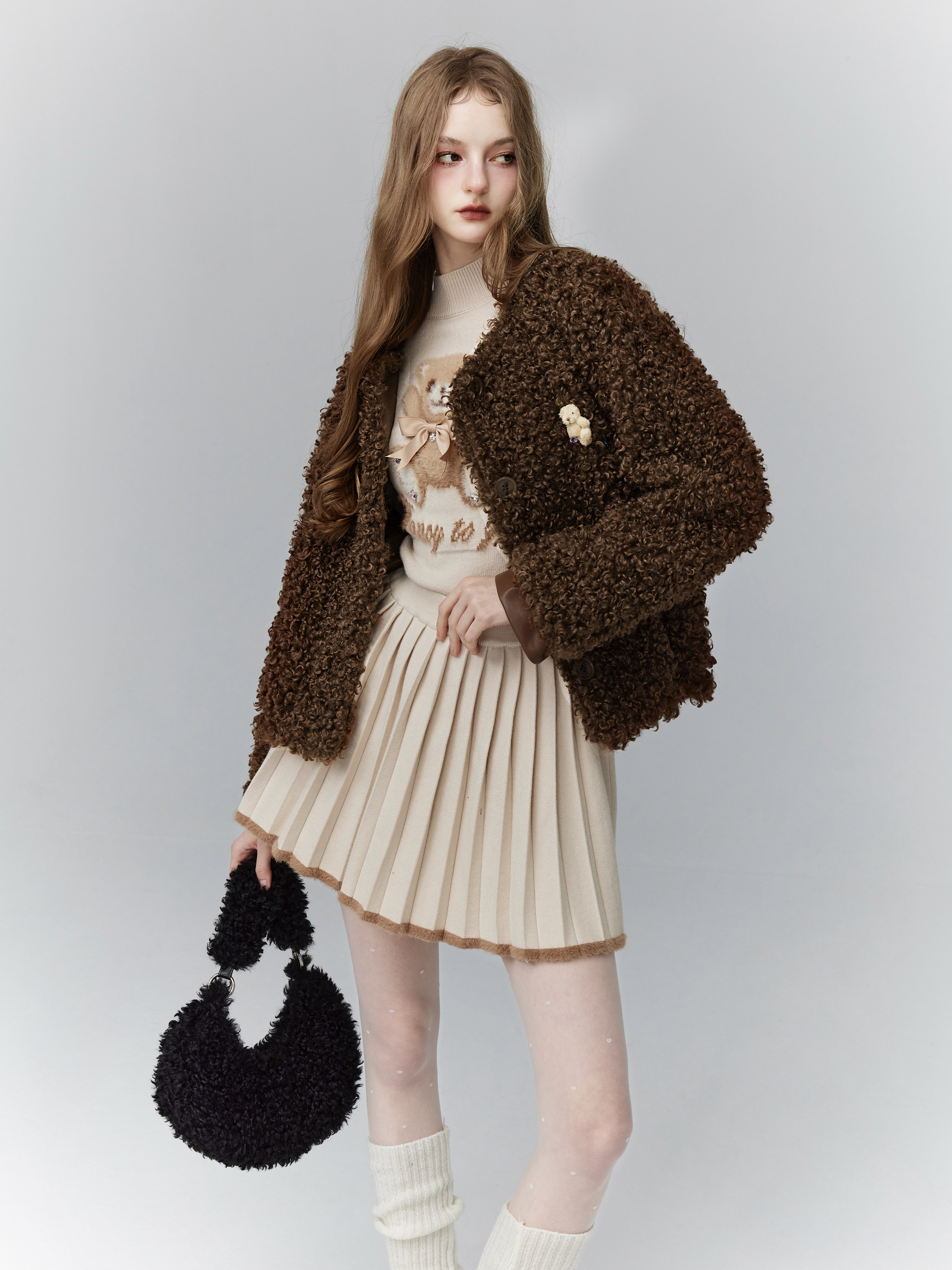 Toffee Hazelnut Knitted Little Bear Top - Spring Summer Girl's Base Shirt, Cute Casual Outfit for Kids, Perfect for 90s Y2K Style Toffee Hazelnut Knitted Little Bear Top - Spring Summer Girl's Base Shirt, Cute Casual Outfit for Kids, Perfect for 90s Y2K Style