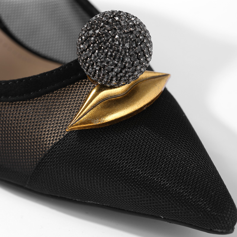 Transparent Mesh High Heels with Pointed Toe, Shiny Diamond Ball Metal Decor, Elegant Women's Summer Loafers Transparent Mesh High Heels with Pointed Toe, Shiny Diamond Ball Metal Decor, Elegant Women's Summer Loafers