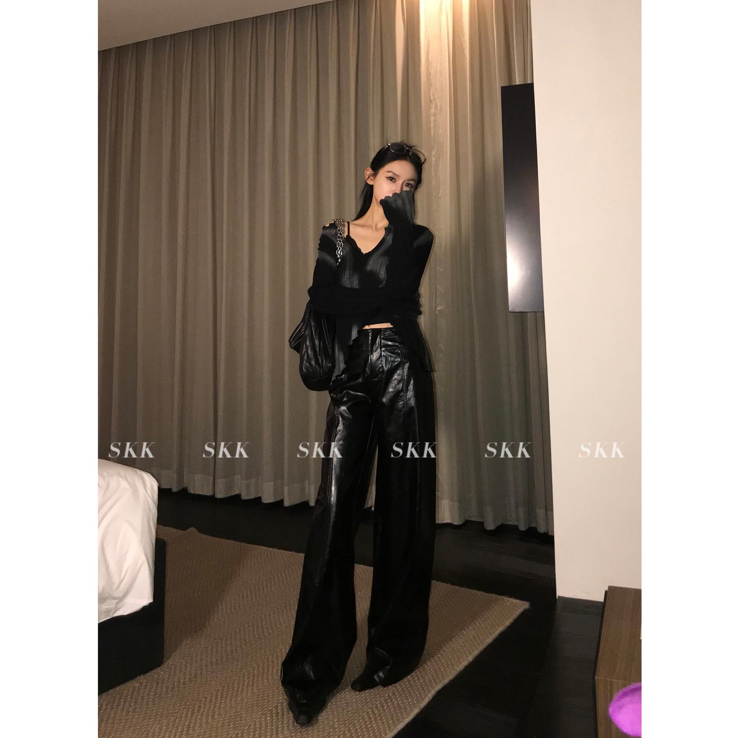 Trendy 2025 Spring Straight PU Leather Pants for Women, Casual Shiny Long Trousers, Fashion Player Style, Y2K Inspired