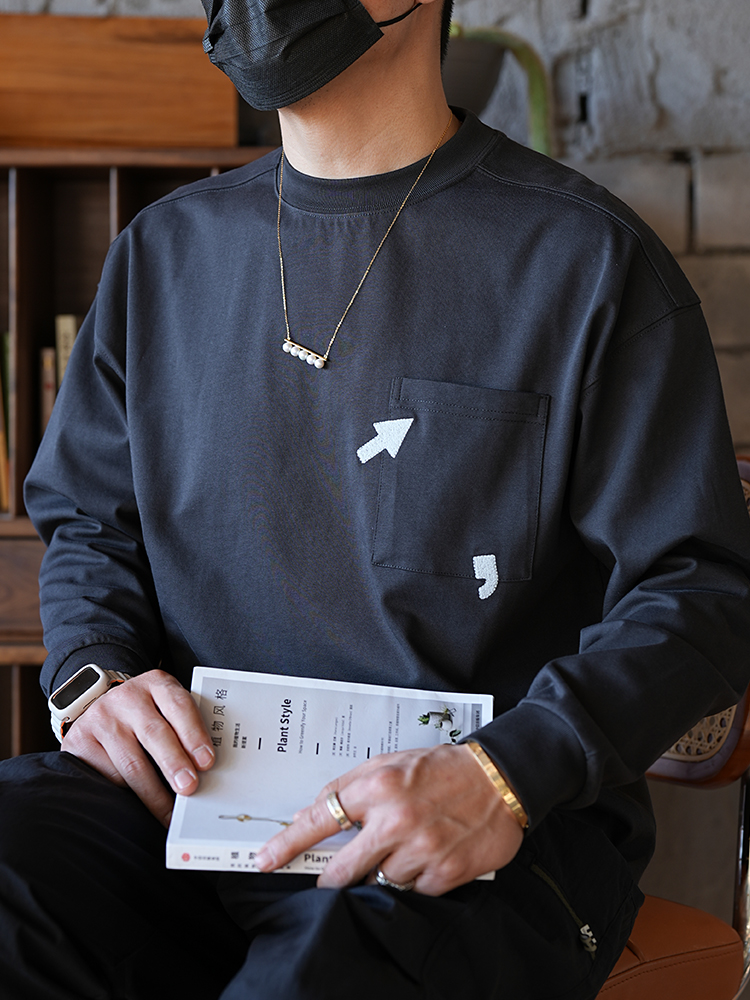 Trendy American-Style Creative Embroidered Round Neck Long Sleeve T-Shirt for Young Men, Casual Versatile Cotton Pullover Trendy American-Style Creative Embroidered Round Neck Long Sleeve T-Shirt for Young Men, Casual Versatile Cotton Pullover