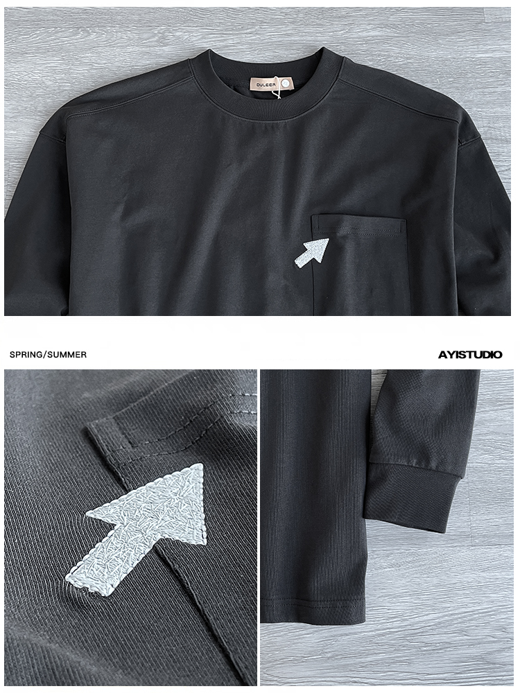 Trendy American-Style Creative Embroidered Round Neck Long Sleeve T-Shirt for Young Men, Casual Versatile Cotton Pullover Trendy American-Style Creative Embroidered Round Neck Long Sleeve T-Shirt for Young Men, Casual Versatile Cotton Pullover