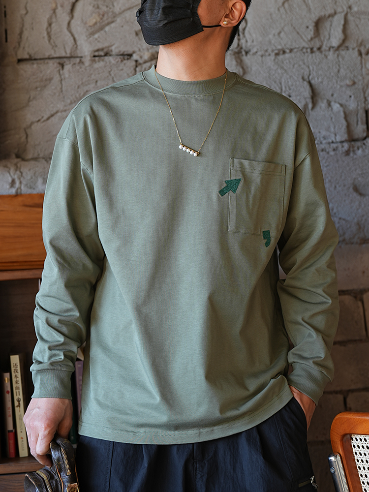 Trendy American-Style Creative Embroidered Round Neck Long Sleeve T-Shirt for Young Men, Casual Versatile Cotton Pullover Trendy American-Style Creative Embroidered Round Neck Long Sleeve T-Shirt for Young Men, Casual Versatile Cotton Pullover