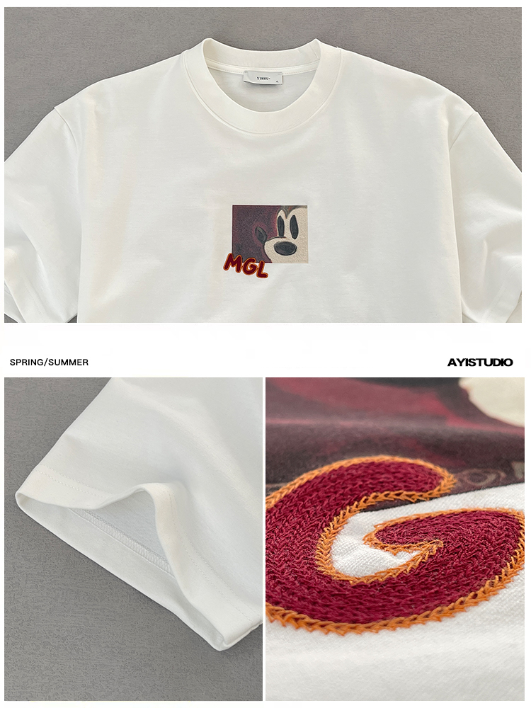 Trendy American Style Loose Cartoon Embroidered Round Neck Short Sleeve T-Shirt for Men - Casual Cool Half-Sleeve Tee Trendy American Style Loose Cartoon Embroidered Round Neck Short Sleeve T-Shirt for Men - Casual Cool Half-Sleeve Tee