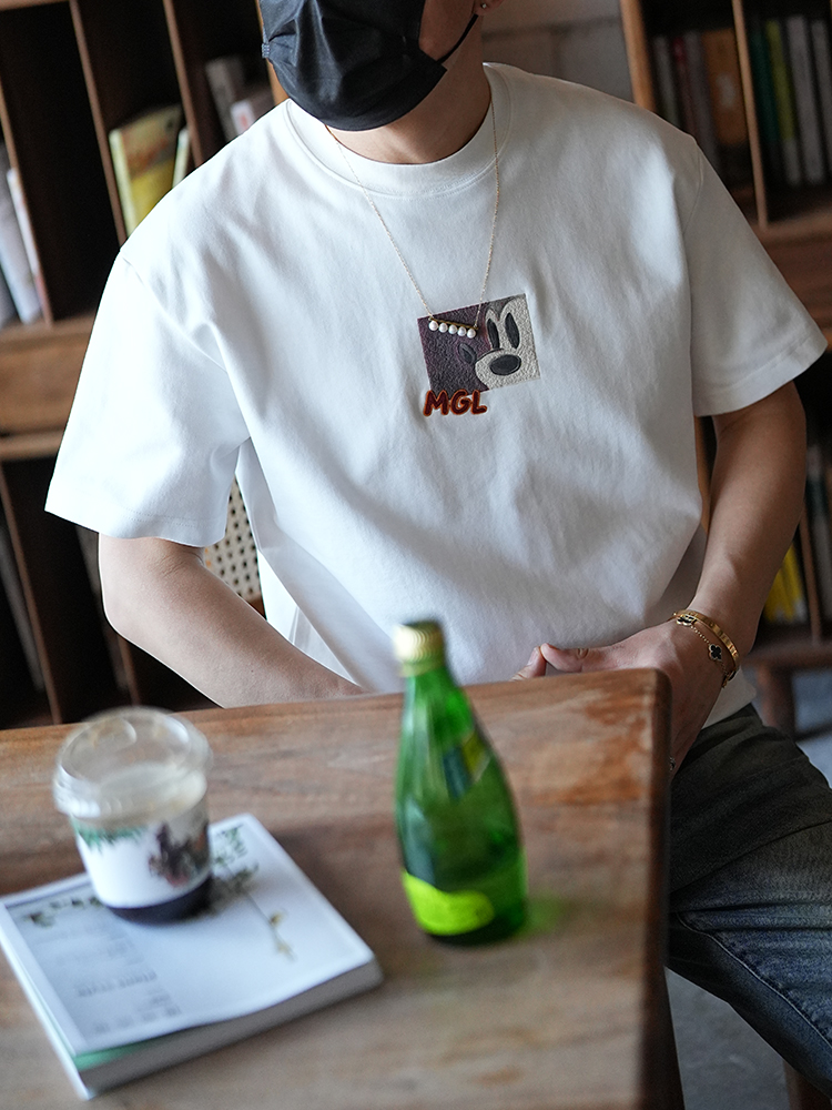 Trendy American Style Loose Cartoon Embroidered Round Neck Short Sleeve T-Shirt for Men - Casual Cool Half-Sleeve Tee Trendy American Style Loose Cartoon Embroidered Round Neck Short Sleeve T-Shirt for Men - Casual Cool Half-Sleeve Tee