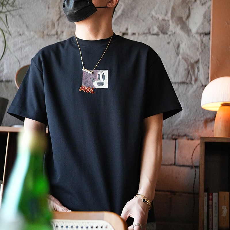 Trendy American Style Loose Cartoon Embroidered Round Neck Short Sleeve T-Shirt for Men - Casual Cool Half-Sleeve Tee Trendy American Style Loose Cartoon Embroidered Round Neck Short Sleeve T-Shirt for Men - Casual Cool Half-Sleeve Tee