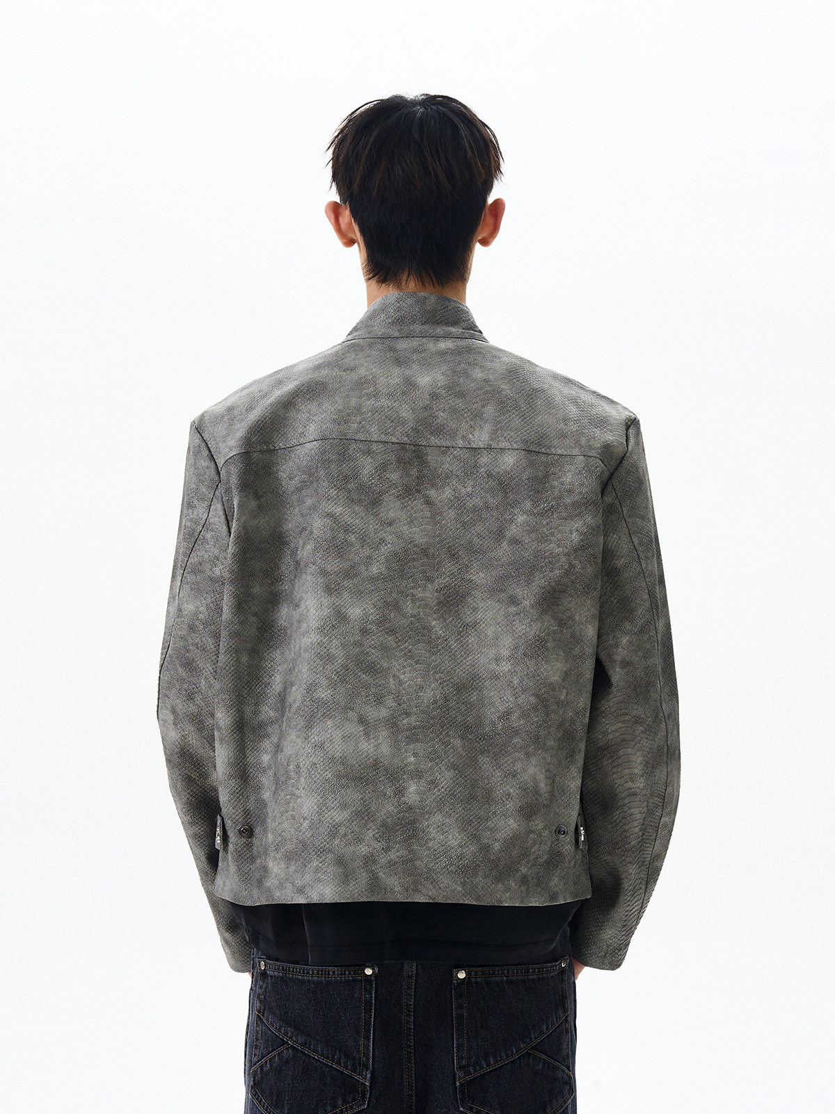 Trendy American Vintage Cropped Harrington Tie-Dye Leather Jacket - Clean Fit Motorcycle Coat Trendy American Vintage Cropped Harrington Tie-Dye Leather Jacket - Clean Fit Motorcycle Coat