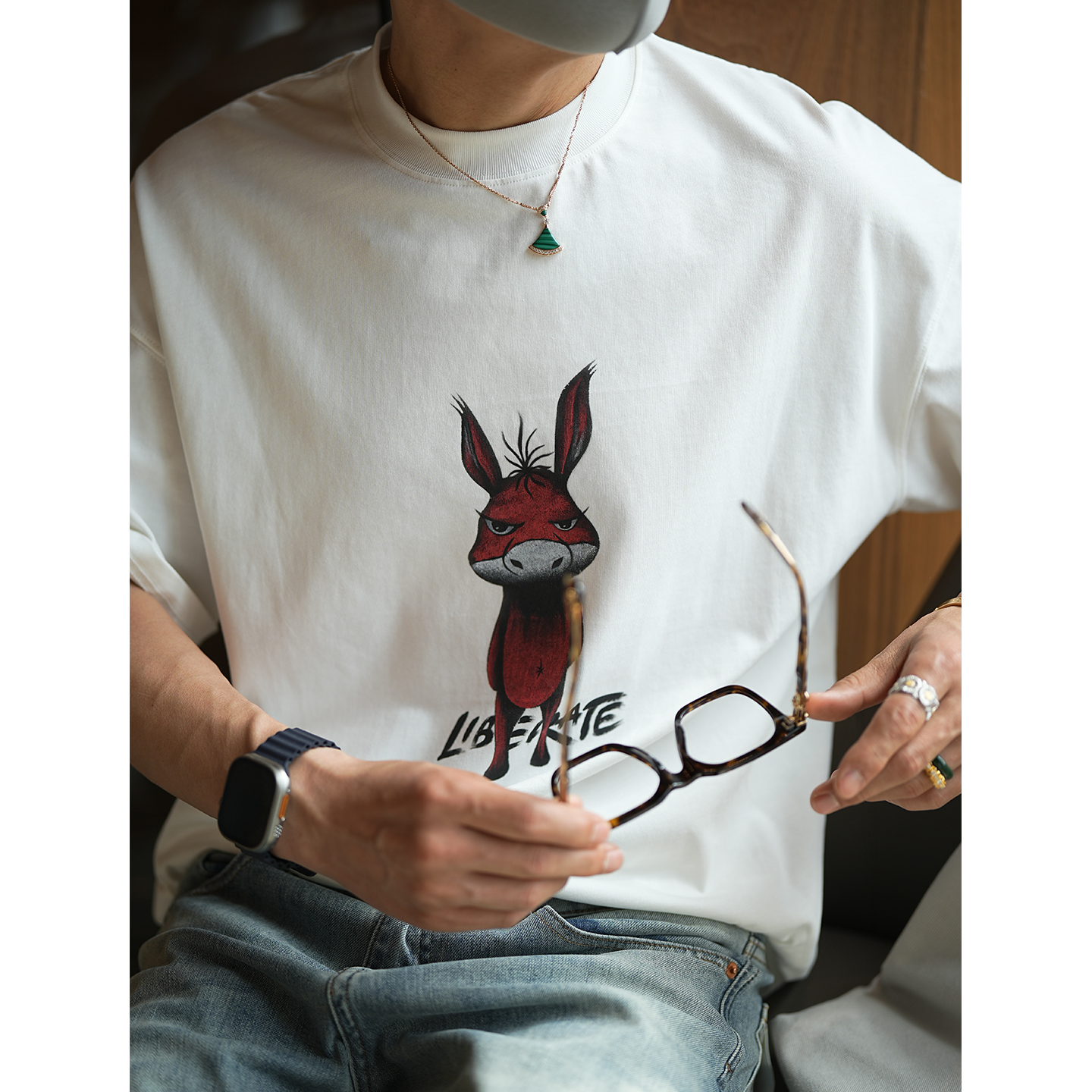 Trendy Angry Little Donkey Printed Short-Sleeve T-Shirt for Men - Summer Fashion, Heavyweight Pure Cotton, Casual Couple Style Trendy Angry Little Donkey Printed Short-Sleeve T-Shirt for Men - Summer Fashion, Heavyweight Pure Cotton, Casual Couple Style