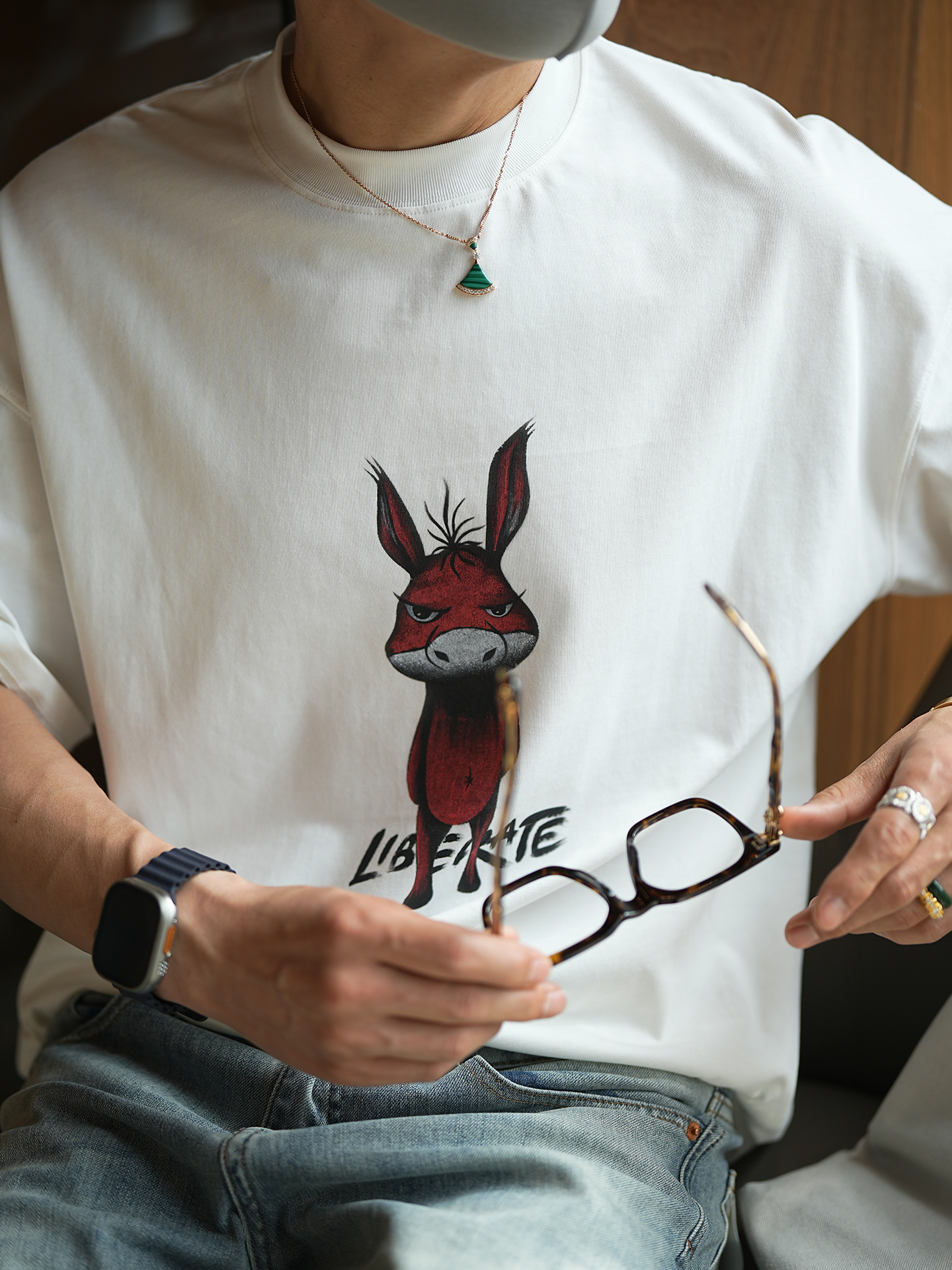 Trendy Angry Little Donkey Printed Short-Sleeve T-Shirt for Men - Summer Fashion, Heavyweight Pure Cotton, Casual Couple Style Trendy Angry Little Donkey Printed Short-Sleeve T-Shirt for Men - Summer Fashion, Heavyweight Pure Cotton, Casual Couple Style