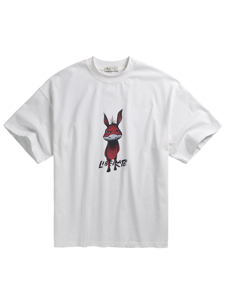 Trendy Angry Little Donkey Printed Short-Sleeve T-Shirt for Men - Summer Fashion, Heavyweight Pure Cotton, Casual Couple Style Trendy Angry Little Donkey Printed Short-Sleeve T-Shirt for Men - Summer Fashion, Heavyweight Pure Cotton, Casual Couple Style