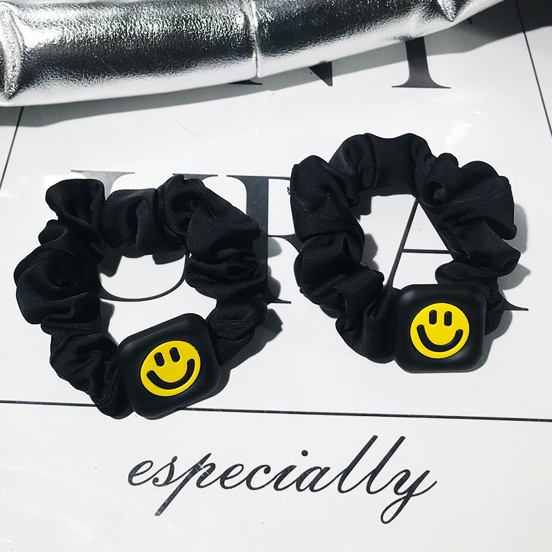 Trendy Black Hair Tie with Smiley Face - Chic French High-End Design Hair Band for Women, Niche Style Accessory Trendy Black Hair Tie with Smiley Face - Chic French High-End Design Hair Band for Women, Niche Style Accessory