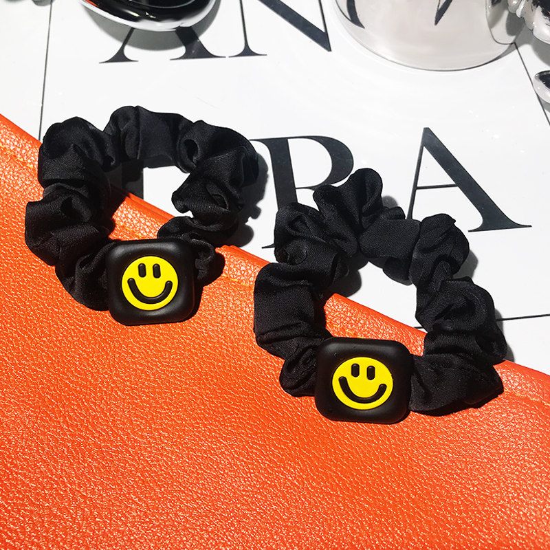 Trendy Black Hair Tie with Smiley Face - Chic French High-End Design Hair Band for Women, Niche Style Accessory Trendy Black Hair Tie with Smiley Face - Chic French High-End Design Hair Band for Women, Niche Style Accessory
