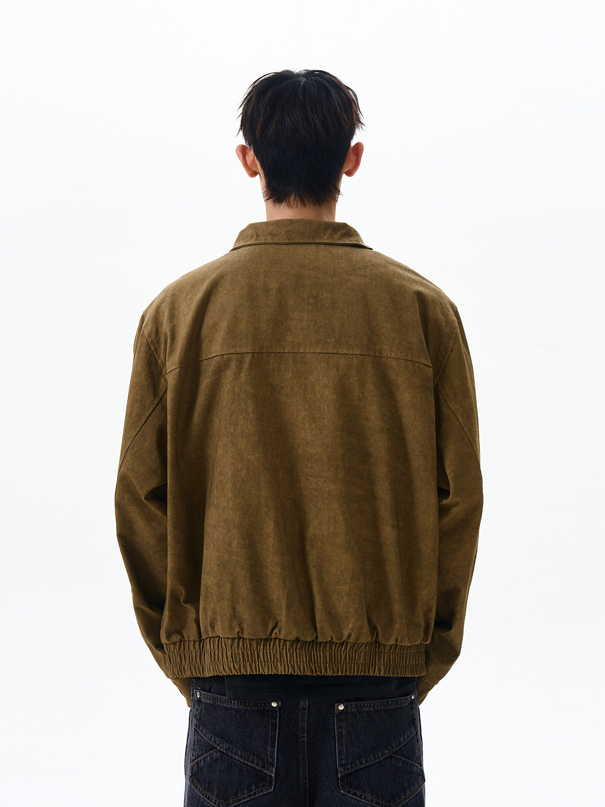 Trendy Boxy Short Workwear Jacket - American Vintage Distressed Deconstructed Stand-Collar Zip-Up Coat Trendy Boxy Short Workwear Jacket - American Vintage Distressed Deconstructed Stand-Collar Zip-Up Coat