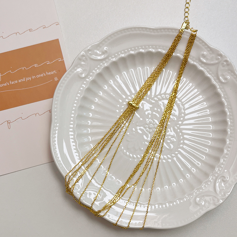 Trendy Doudou-Style Gold and Silver Multi-Layer Tassel Necklace for Women, High-End Decorative Collarbone Chain