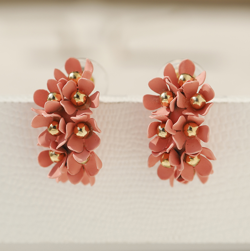 Trendy Floral Half-Circle Earrings for Women - Versatile Pink Fresh Design - Stylish Accessories for Every Occasion