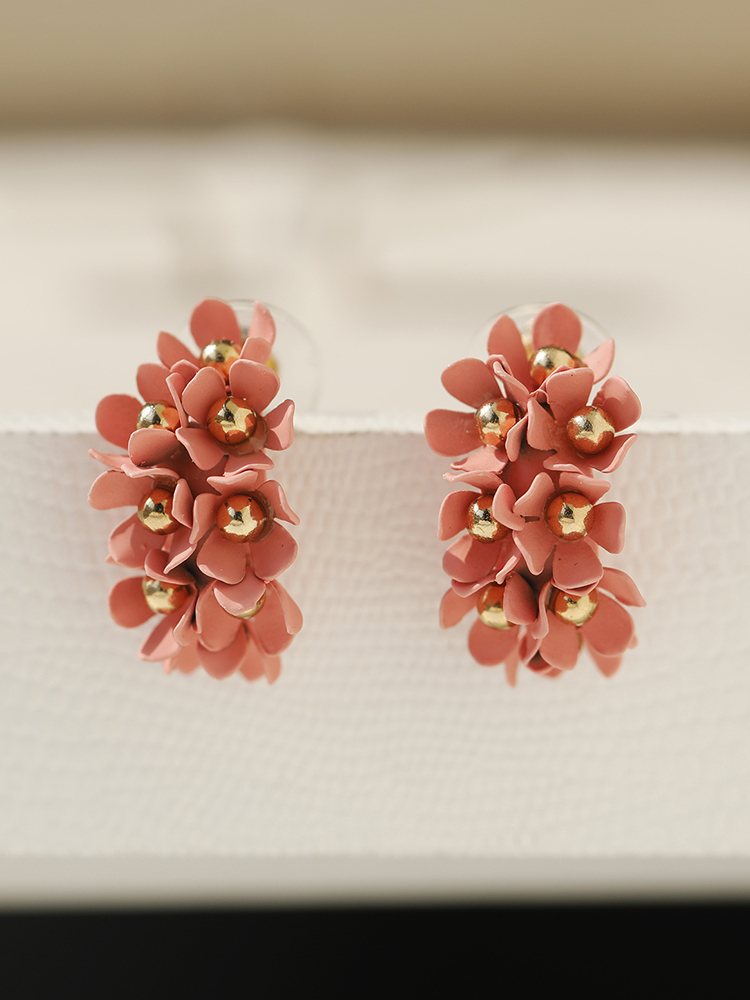 Trendy Floral Half-Circle Earrings for Women - Versatile Pink Fresh Design - Stylish Accessories for Every Occasion Trendy Floral Half-Circle Earrings for Women - Versatile Pink Fresh Design - Stylish Accessories for Every Occasion